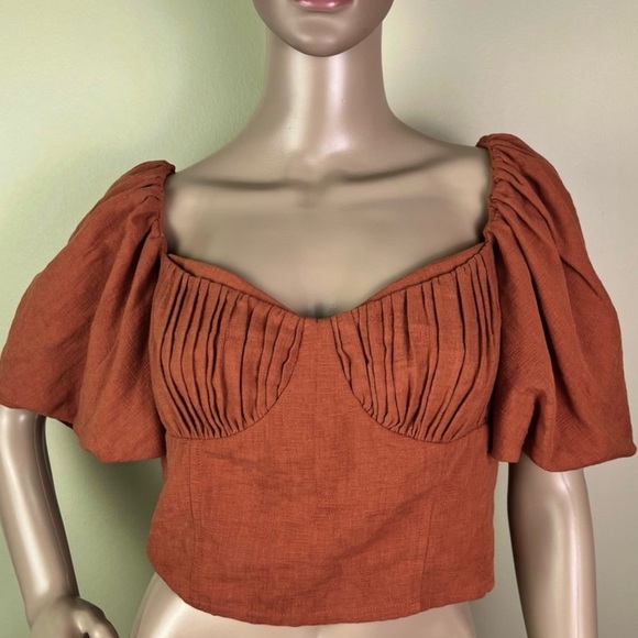 NEW JONATHAN SIMKHAI PUFF SLEEVE CROP TOP - Picture 2 of 9